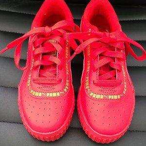 Kids Puma Cali Taping Ps Sneakers Red And Gold Size 1C